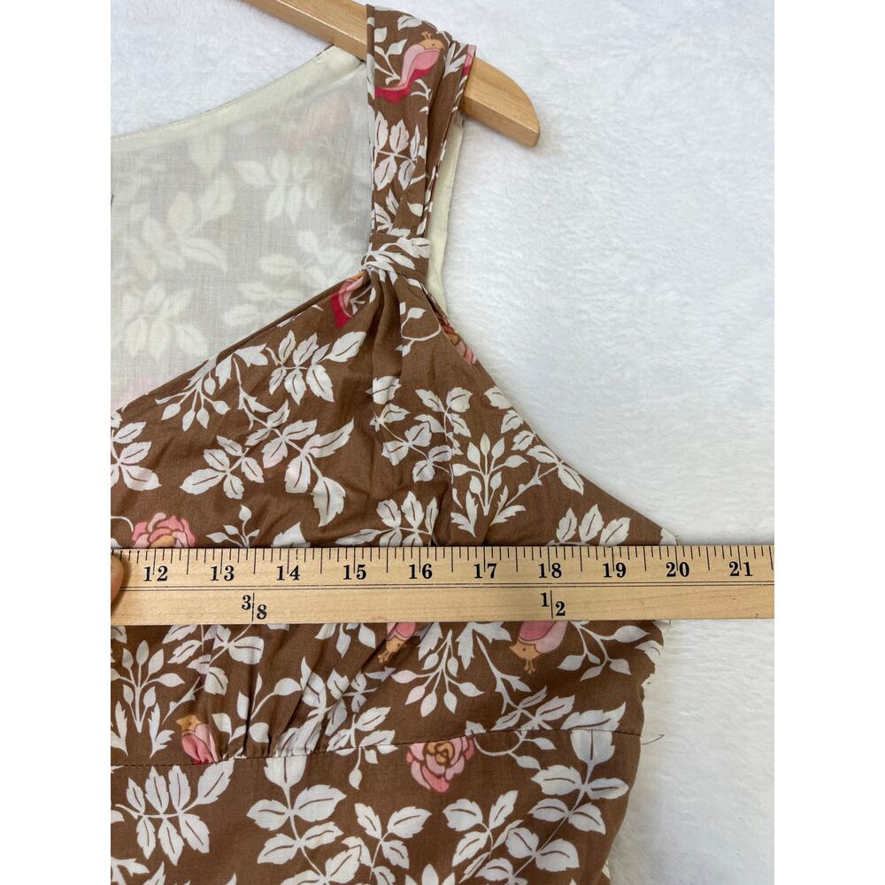 VTG Merona Brown Floral Birds Midi Whimsy Twee Cottage Cotton Dress sz 16 Party - Picture 6 of 10